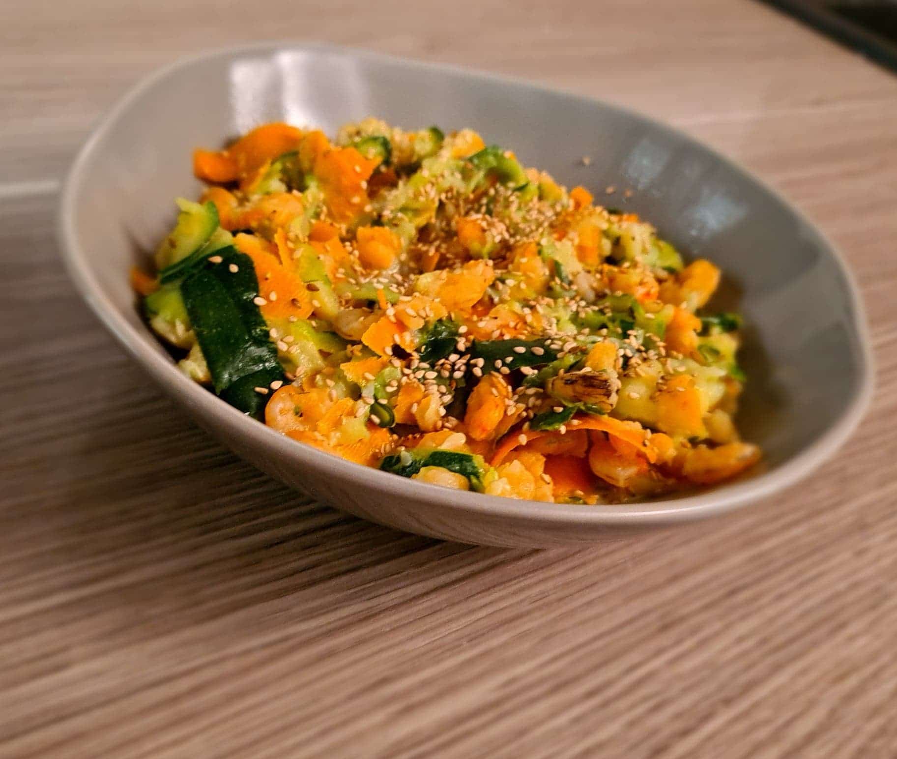 Recette Paléo wok aux crevettes et spaghettis de légumes