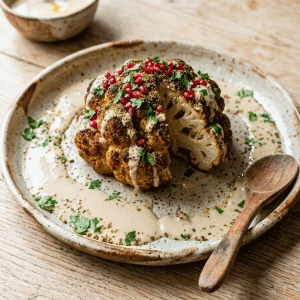 Chou-fleur rôti entier, sauce tahini-citron et za'atar