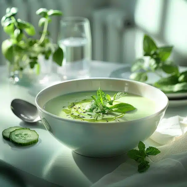 La soupe froide de concombre et menthe anti-inflammatoire