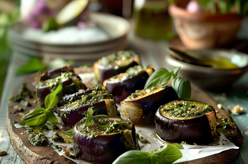 Les roulades d'Aubergine au Pesto de Basilic