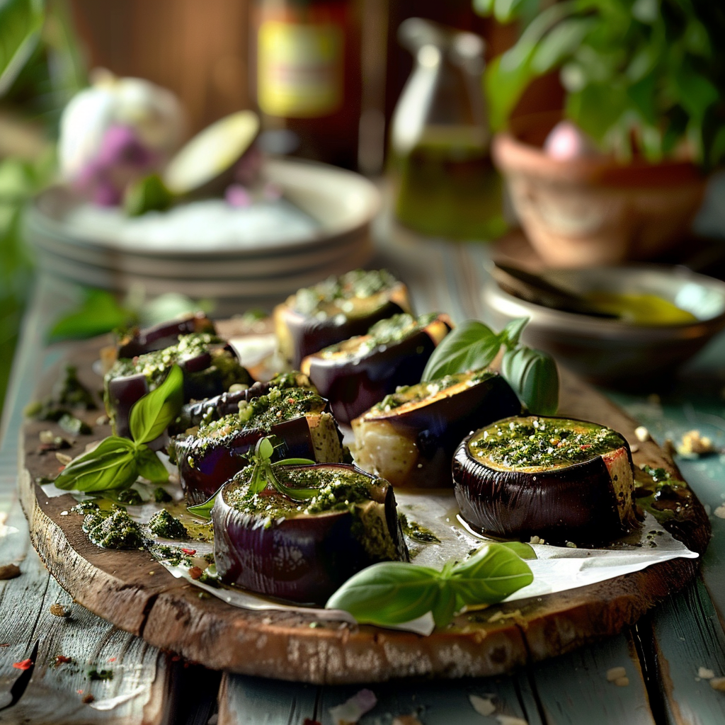 Les roulades d'Aubergine au Pesto de Basilic