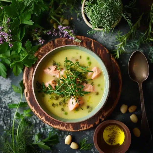 Soupe au saumon et légumes verts