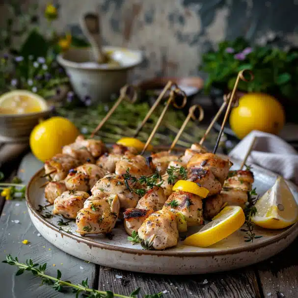 brochettes de poulet mariné au citron et thym anti-inflammatoire